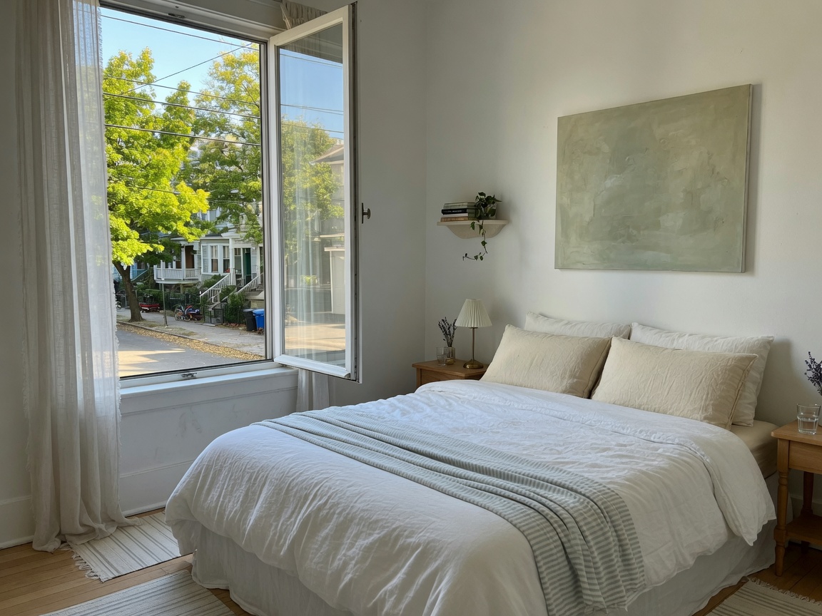 Bedroom with a turned European sash