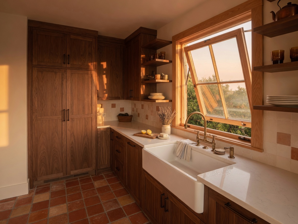 Craftsman kitchen with a tilt-and-turn over the sink